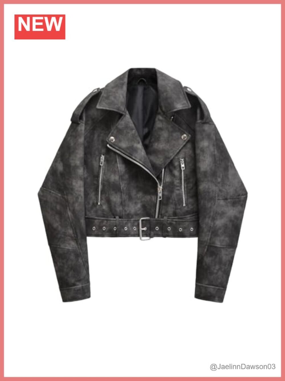 Faux Leather Cropped Moto Jacket with Belt Zip Biker Coat